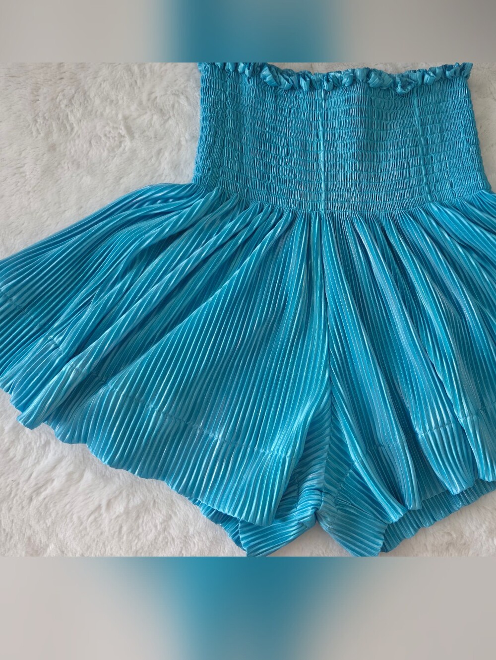 QUEEN OF SPARKLES Turquoise Pleated Smocked Shorts